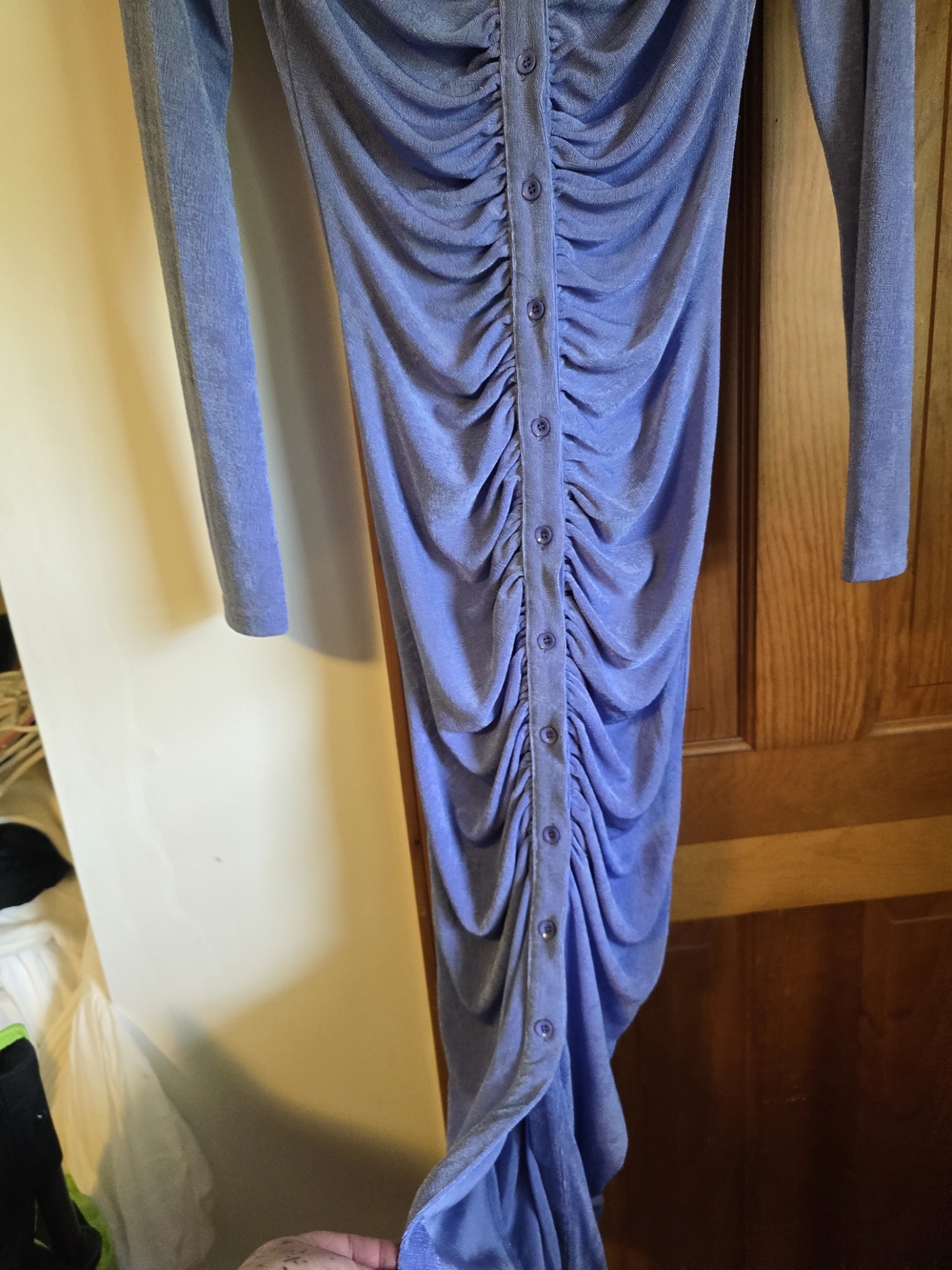 Akira Lavender Ruched Button-Front Long Sleeve Dress - Picture 8 of 16